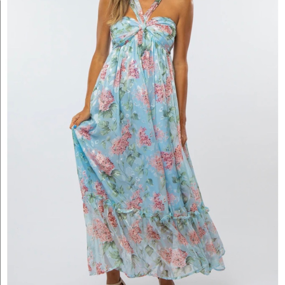 Pinkblush floral chiffon halter maxidress NWT
